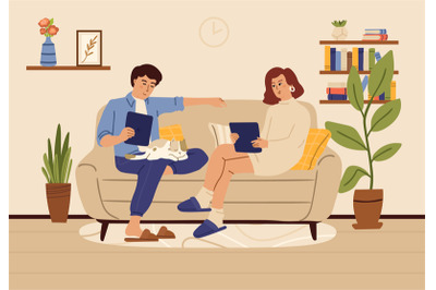 Freelancers. People working from home. Gadget addiction, woman and man