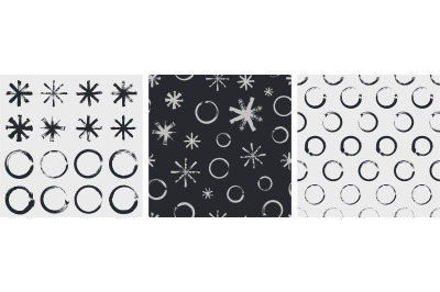 Grunge brushes circles. Hand drawn dirty seamless pattern, simple snow