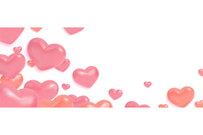 Hearts 3d pastel pink colors background. Realistic heart balloons roma