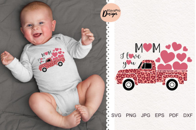 I Love You Mum svg| FARM LEOPARD TRUCK with hearts svg | Mother&#039;s Day