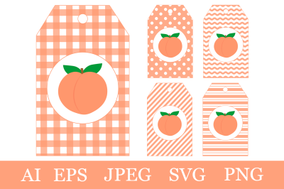 Peach Gift Tags. Peach Gift Tags template. Fruits Tags SVG