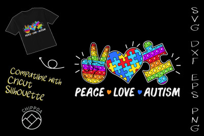 Peace Love Autism Poppin Autism Awarenes