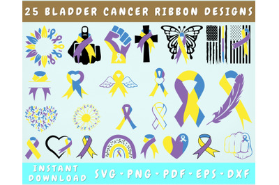 Bladder Cancer Ribbon SVG Bundle&2C; 25 Designs&2C; Bladder Cancer Clipart