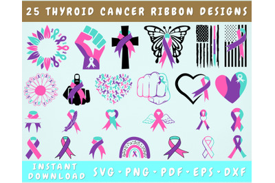 Thyroid Cancer Ribbon SVG Bundle&2C; 25 Designs&2C; Thyroid Cancer Clipart