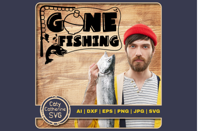 Gone Fishing Graphic with Fish &amp; Fishing Rod SVG Cut File