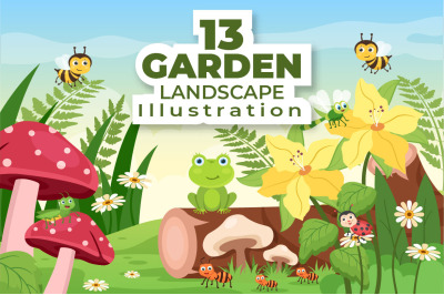 13 Beautiful Garden Landscape Cartoon Background Illustration