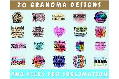 Grandma Sublimation Designs Bundle, 20 Designs, Grandma PNG Files