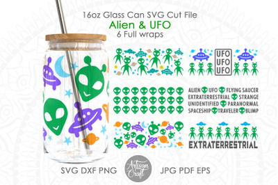 Alien UFO SVG |16oz can glass wrap | can glass SVG