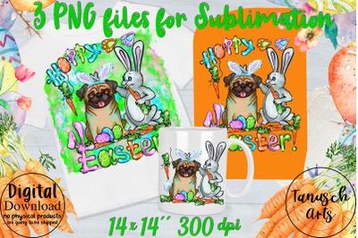 Hoppy Easter Pug and Rabbit Sublimation