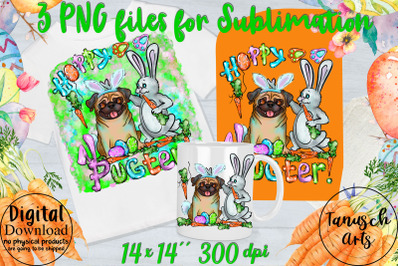 Hoppy Pugster Easter Sublimation Pug &amp; Bunny