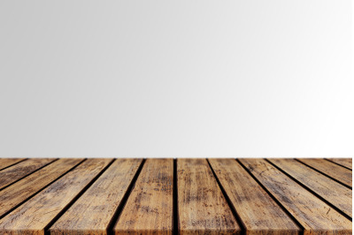 Rustic Wood Plank Empty Table For Product Display With Gray Background