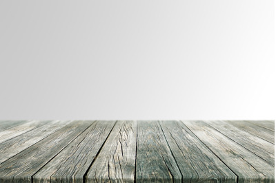 Rustic Dark Wood Plank Empty Table&nbsp;With Soft Gray Background