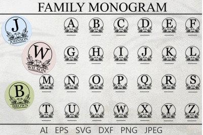 Split family monogram svg, Floral letters monogram svg