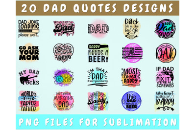 Dad Sublimation Designs Bundle, 20 Designs, Dad PNG Files