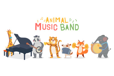 Animal musicians characters playing different musical instruments. Jaz