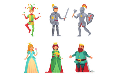 Fairytale characters. Historical medieval people, king and queen, prin