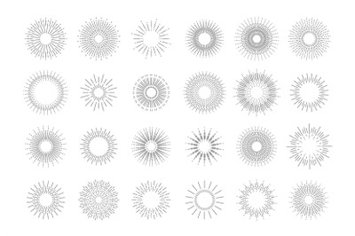 Sunburst rays. Line firework explosion decorative elements template fo