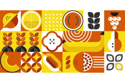 Geometric food. Abstract minimalistic organic food banner with brutali