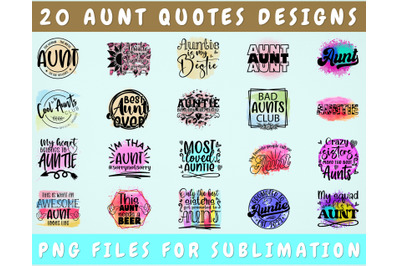 Aunt Sublimation Designs Bundle, 20 Designs, Aunt PNG Files