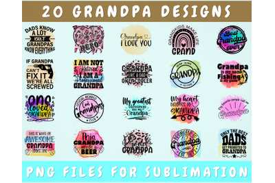Grandpa Sublimation Designs Bundle, 20 Designs, Grandpa PNG Files