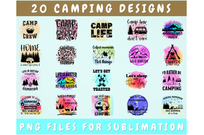 Camping Sublimation Designs Bundle, 20 Designs, Camping PNG Files