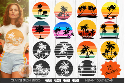 Retro Sunset Background Palm Trees SVG Bundle 15 designs