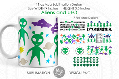 Alien mug sublimation designs, 11oz mug PNG, UFO mug, alien coffee mu