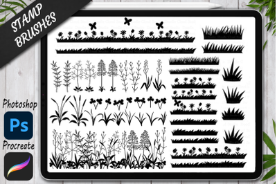 Grass Stamps Brushes for Procreate and Photoshop. Tall Grass Stamps.