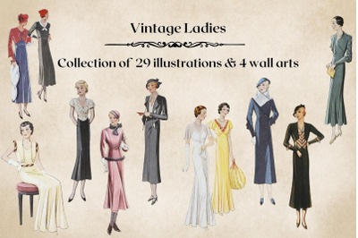 Vintage Fashion Clipart, Vintage Ladies