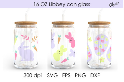 Easter Libbey Can Glass 16 OZ Wrap. Bunny SVG. Egg SVG