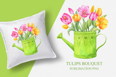 Watercolor tulips bouquet sublimation