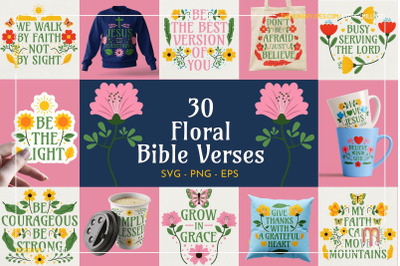 30 Floral Bible Verse SVG EPS Vector - Christian Motivational Words