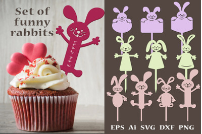 A set of funny SVG topper bunnies. Files to cut