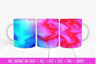 Mug Sublimation Design. Pink Blue Marble Texture Mug Wrap