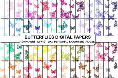 100 Butterflies Digital Papers Background Paper JPG