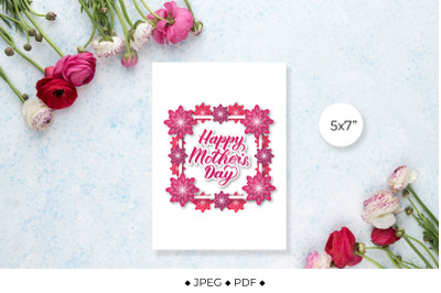Mother&#039;s Day card with pink and purple paper cut flowers