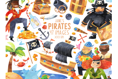 Watercolor Pirates Clipart