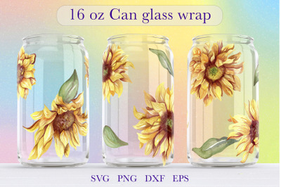 Sunflower 16oz Glass Can Wrap SVG Libbey Can Glass Full Wrap