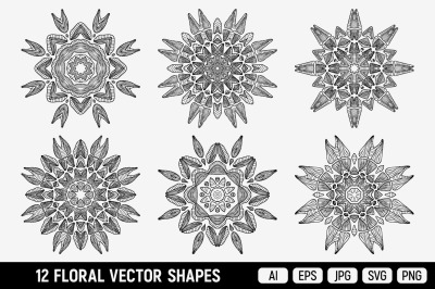 Mandala flowers svg, Vector floral shapes, doodle mandala
