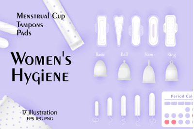 Feminine hygiene. Pads, menstrual cup, tampons