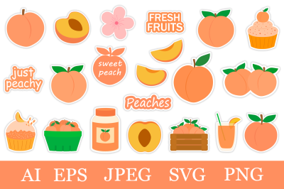 Peach stickers PNG. Peach stickers printable. Fruits sticker