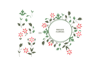 Minimalist wedding invitation floral card. Simple wreath wildflowers,