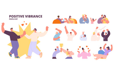 Positive vibrance people characters kit. Happy women men and child, yo