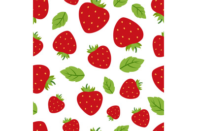 Red strawberries seamless pattern. Strawberry isolated on white backgr