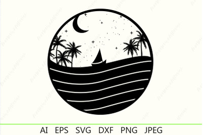 Beach illustration svg&2C; Summer nature monogram svg&2C; Travel