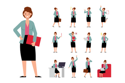 Office business woman character. Female manager working, talk phone an