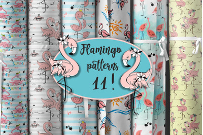 Cute flamingo seamless patterns.