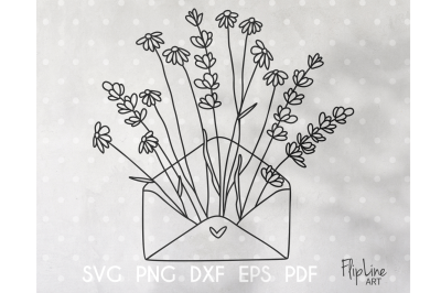 Envelope with flowers SVG &amp; PNG, Wildflower lavender daisy