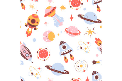 Kids space seamless pattern. Scandinavian universe kids background, sh