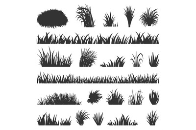 Grass black silhouettes. Bush silhouette&2C; isolated meadow or lawn bord